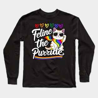 Purride Cat Lover Pride Month Gay Rights Rainbow Cat Long Sleeve T-Shirt